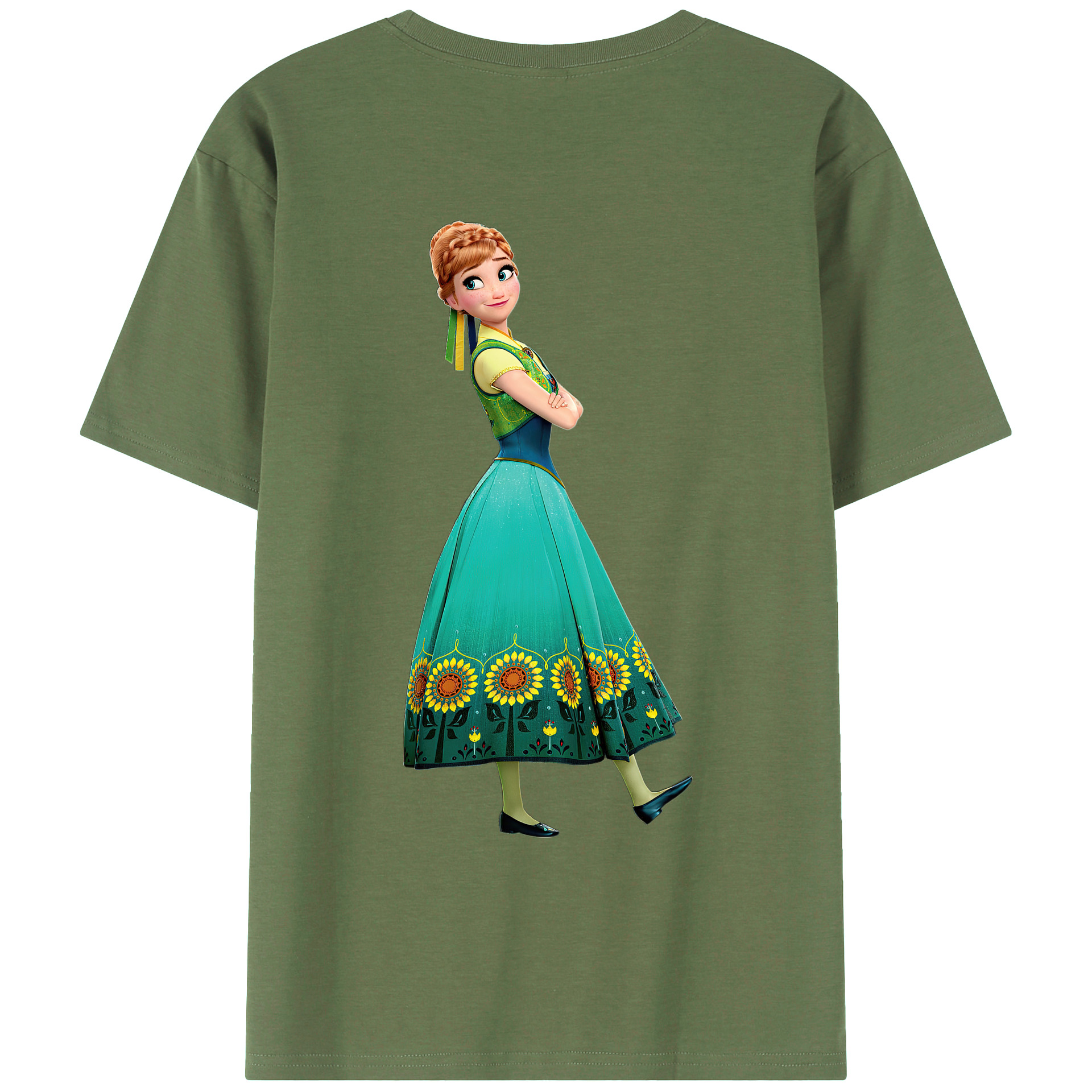 （画像用） アナと雪の女王 アンナ エルサ Frozen Anna Elsa 綿100％ メンズ半袖Tシャツ（バックプリント） 通気性